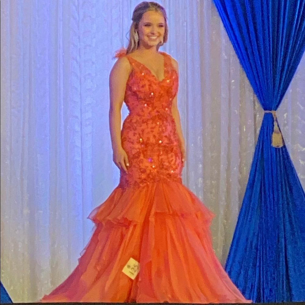 Unique Sherri Hill coral/orange mermaid gown worn three times.
